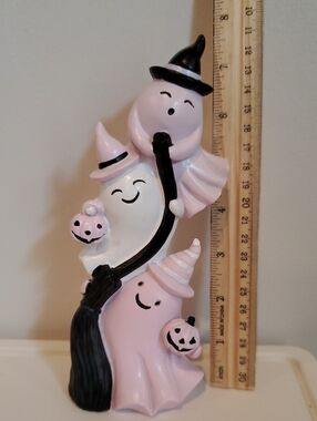 Pink & White Halloween Ghost Figurine Trio